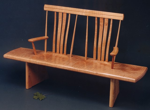 Single Board Bench Seat in Fiddleback Maple by Michael Elkan