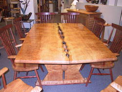 Natural Caverns Dining Set in Quilted Maple with Walnut & Maple chairs by Michael Elkan