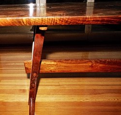Trestle view of Original Trestle Table in Walnut by Michael Elkan with Ken Altman, master bowmaker